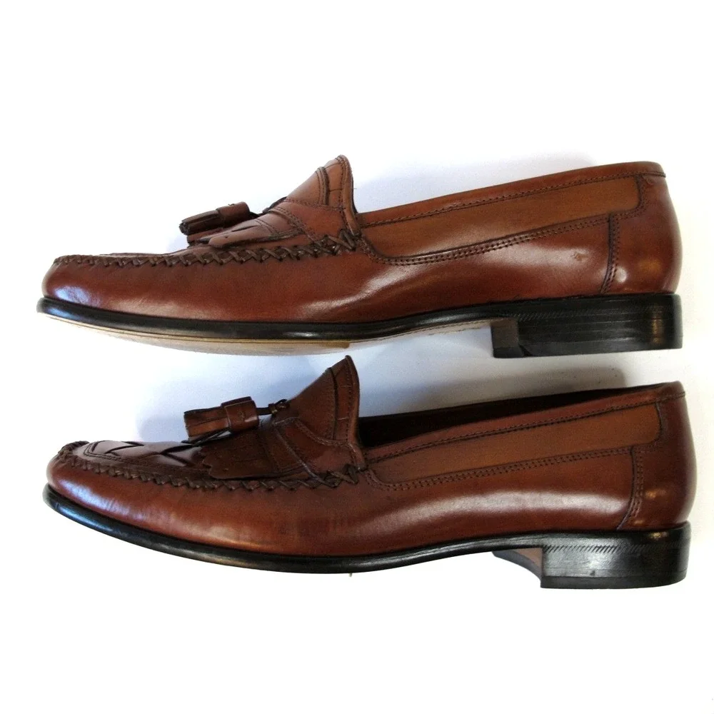 Giorgio‎ Brutini Le Glove Brown Leather Woven Tassel Loafers Men's Size 12D - Picture 4 of 11
